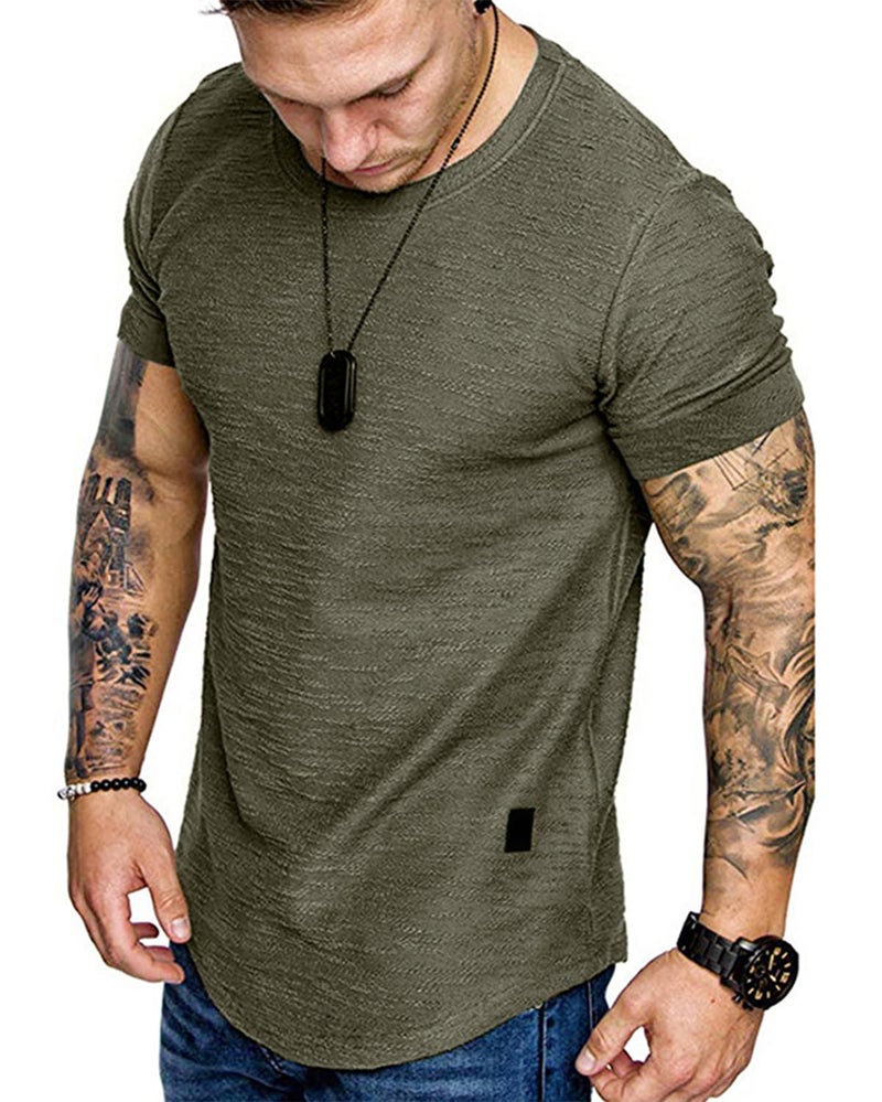 Uni Clau Fashion Mens T Shirt Muscle Gym Workout Athletic Shirt Cotton Tee Shirt Top Green - Image 1